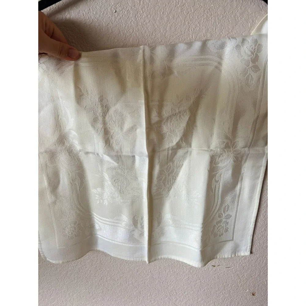 Vintage Cream Ivory Damask Floral Rose Cloth Napkins Set of 8 Elegant Dining‎
